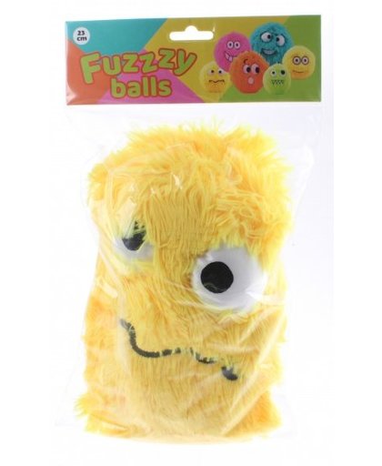 Johntoy Fuzzybal met gezichtje pluche geel 25 cm