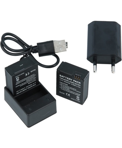 Dual USB thuis en lader + 2 batterijen AHDBT-301/201 voor GoPro Hero 4