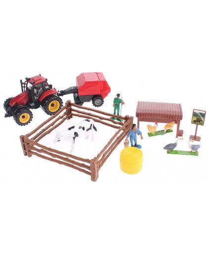 Toi Toys boerderij speelset rode tractor met balenpers