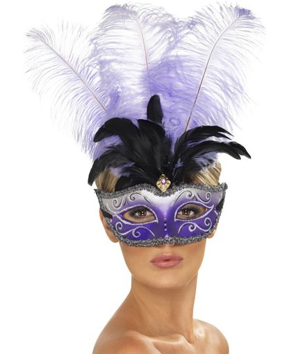 Venetian Colombina Eyemask with Multicolour Plume