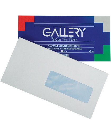 25x Gallery enveloppen 114x229mm, met venster rechts, gegomd, pak a 50 stuks