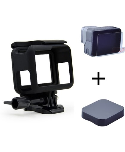 3 in 1 Kit Housing Frame + Glass Screenprotector + Camera Lens Cover voor GoPro Hero 5 Black