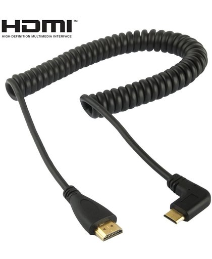 Vergulde Mini HDMI mannetje naar HDMI mannetje opgerolde kabel, 1.4 Versie, ondersteunt 3D / Ethernet, Lengte: 60cm (Kan tot 2 meter uitgerekt worden)