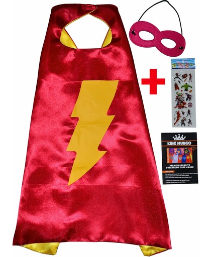 FLASH Girl Cape met Masker + stickersset - Superhelden Cape Verkleedkleding - Superheroes verkleedkleren kostuum Jongens en Meisjes - King Mungo - KMSC044