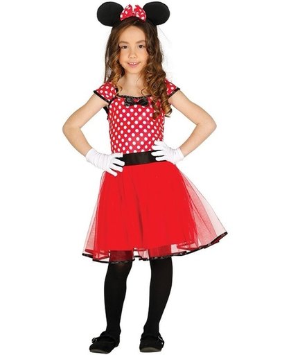 Muizen jurkje/kostuum rood met stippen voor meisjes - verkleedkleding meisjes 10-12 jaar (140-152)