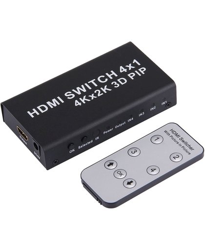 4K HDMI Schakelaar 1.4b 4 in 1 uit Switcher met Picture-in-Picture (PIP) functie HD 4K*2K 3D PIP Converter, met afstands bediening