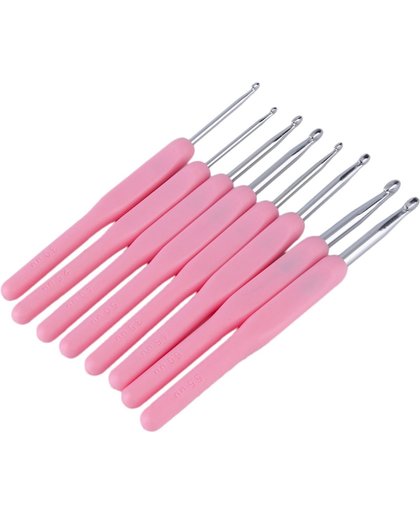 8 Roze haaknaalden in verschillende maten ca. 13,5 cm lang (2.5mm t/m 6mm)  - NBH®