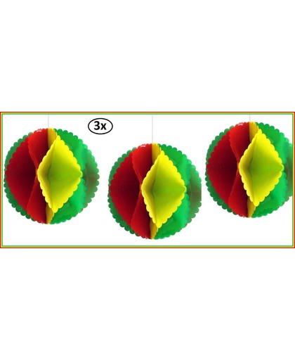 3x Decoratiebal rood/geel/groen 50cm Brandvertragend