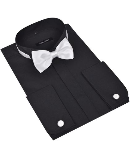 Smoking overhemd heren met manchetknopen en vlinderdas (maat XL / zwart / 3-delig)