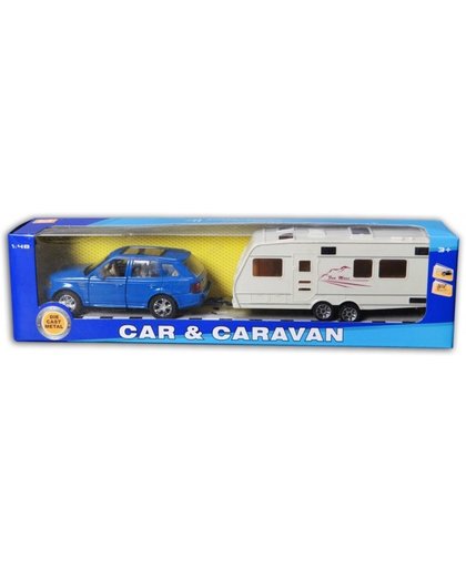 Auto met caravan pull-back - 30 cm