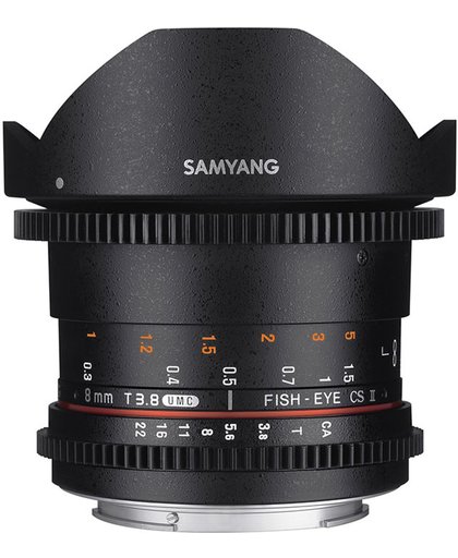 Samyang 8mm T3.8 Umc Vdslr Fisheye Cs II - geschikt voor sony E
