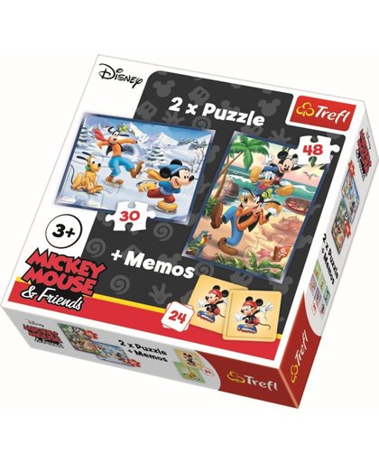 2 in 1 puzzel + geheugenspel - Mickey Mouse en zijn vrienden Legpuzzel