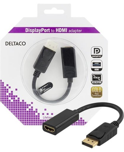 Deltaco DP-HDMI23-K Displayport naar HDMI adapter Kabel 4K UHD met audio en 3D ondersteuning