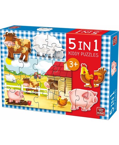Kiddy Kinderpuzzel Boerderij - 5 in 1 Puzzel