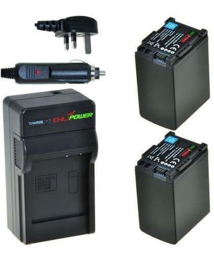 ChiliPower 2 x BP-827 accu's voor Canon - Charger Kit + car-charger - UK version