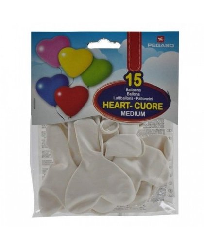 Pegaso ballonnen hart wit 15 stuks 21 cm