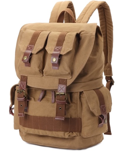 Multifunction Canvas Backpack Shoulders Bag Cameras Bags Outdoor Sports Bag met Interior Lining & Rain Cover, Size: 45x33x20cm(Khaki)