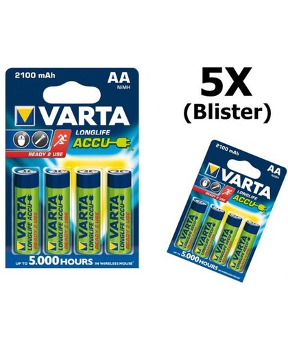 20 Stuks (5 blisters a 4 stk) - Varta Oplaadbare Battery AA 2100mAh 56706