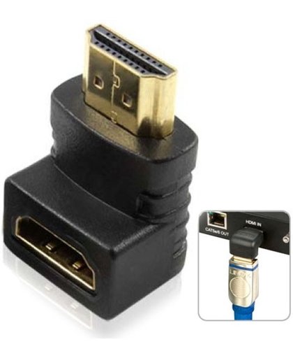 HDMI 19Pin mannetje naar HDMI 19Pin vrouwtje 90-graden hoek Adaptor (Verguld)(zwart)
