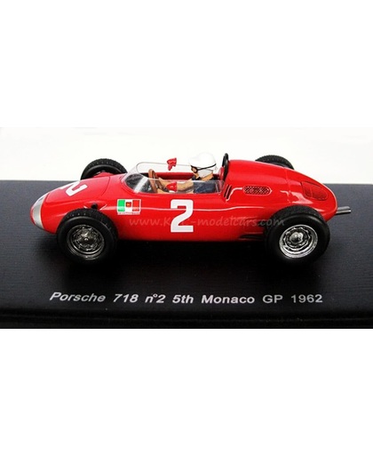 Spark 1:43 Porsche 718 n 2 - 5de Grand Prix Monaco 1962, Jo Bonnier - met figuur van de piloot in de auto