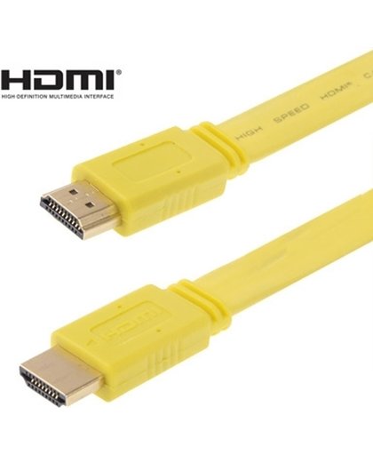 Vergulde HDMI naar HDMI 19 Pin platte kabel, 1.4 Versie, ondersteunt HD TV / XBOX 360 / PS3 / Projector / DVD speler etc, Lengte: 1.5m (geel)