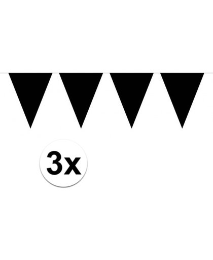 3x Mega vlaggenlijnen zwart - Feestartikelen grote slingers
