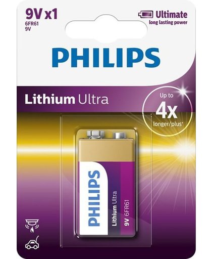 Philips Lithium Ultra Batterij 6FR61LB1A/10 niet-oplaadbare batterij