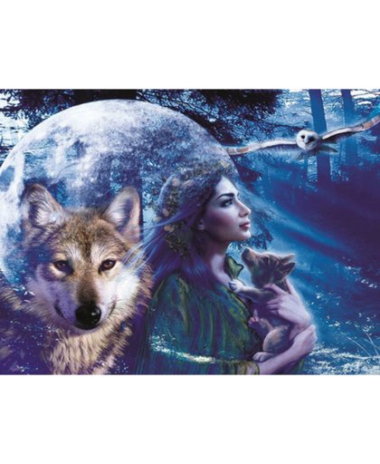 Diamond Painting - Vrouw met Wolf en Uil - Volledig - 25x30 cm - SEOS Shop ®