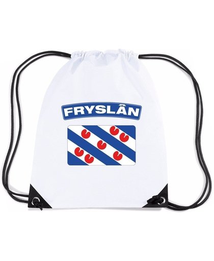 Friesland nylon rijgkoord rugzak/ sporttas wit met Friese vlag