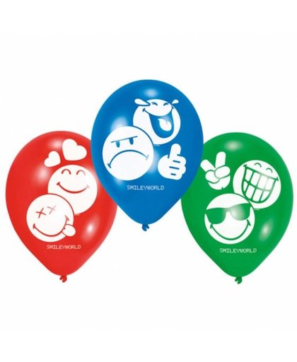 Amscan ballonnen Smiley Emoticons 23 cm blauw/rood/groen 6 stuks