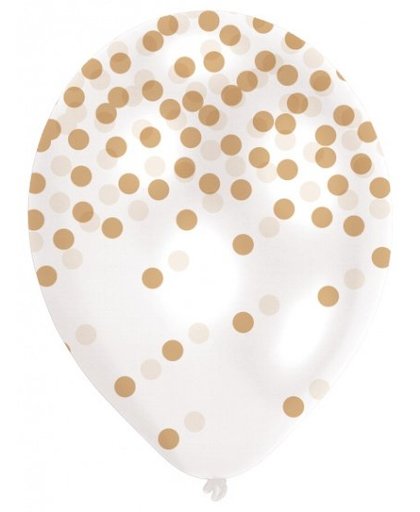 Amscan ballonnen Confetti 27,5 cm wit/goud 6 stuks