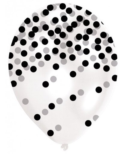 Amscan ballonnen Confetti 27,5 cm wit/zwart 6 stuks