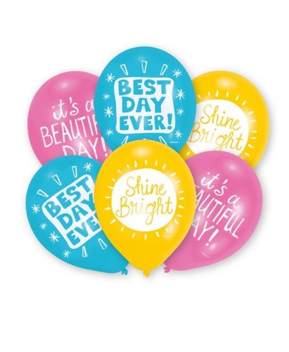 Amscan ballonnen Best Days 27,5 cm blauw/geel/roze 6 stuks