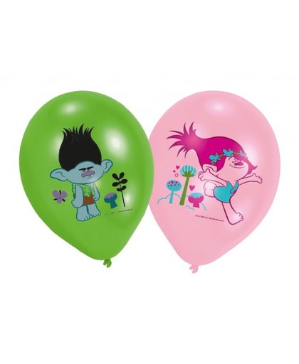 Amscan ballonnen Trolls 27,5 cm groen/roze 6 stuks