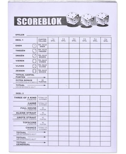 Yahtzee Scoreblok met 200 vellen - Spel voor op Reis - Scoreblock - Spelletjes - Dobbelspellen - Spelaccessoires