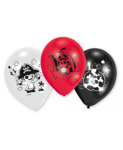 Amscan ballonnen Pirate 23 cm wit/zwart/rood 6 stuks