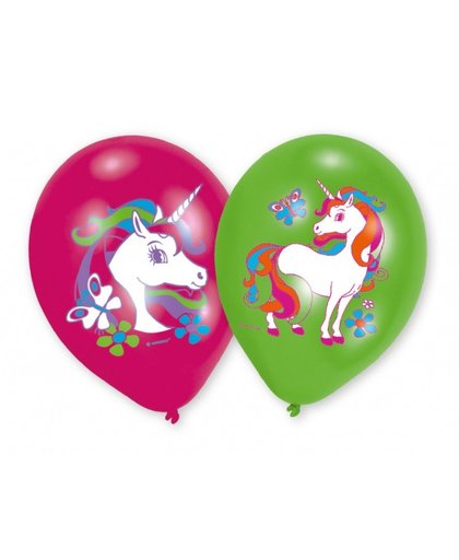 Amscan ballonnen Unicorn 27,5 cm roze/groen 6 stuks