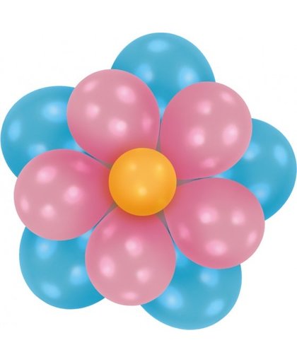 Amscan bloem van 14 ballonnen blauw/roze/geel