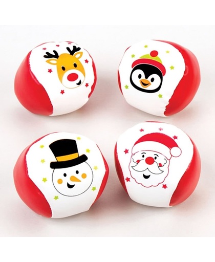Mini softballen met kerstafbeelding. Leuke kerstcadeautjes en spelletjes voor kleine kinderen (4 stuks per verpakking)
