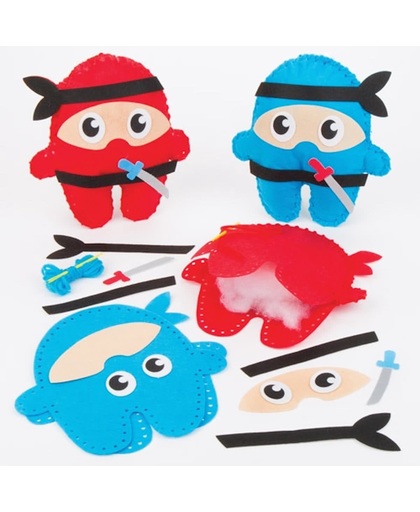 Naaisets met kussen in de vorm van een ninja die kinderen kunnen maken, versieren en neerleggen – creatieve knutselset voor kinderen (verpakking van 2)
