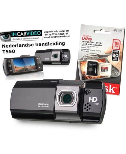Full HD Auto Dashcam T550 nu incl. Nederlandse handleiding en 16Gb Sandisk Micro-SD kaart